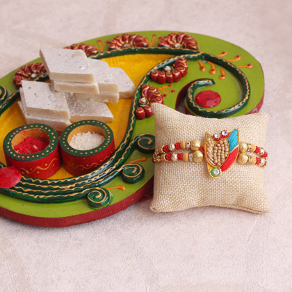 Paisley Wooden Rakhi Puja Thali