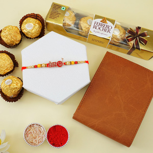 bracelet rakhi with wallet and chocolates