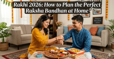 A sister tying a rakhi on her brother's wrist during Raksha Bandhan celebrations