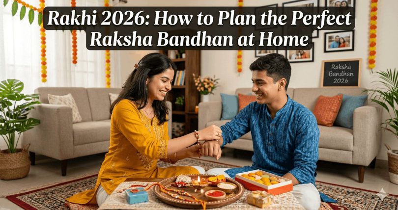 A sister tying a rakhi on her brother's wrist during Raksha Bandhan celebrations