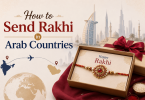 Rakhi gift box and Dubai skyline for Arab country shipping