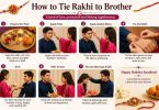 Sister tying rakhi to brother during traditional Raksha Bandhan ceremony