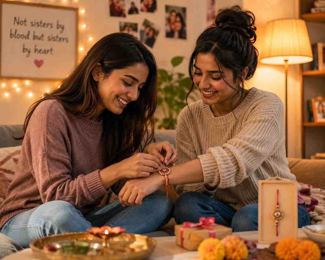 Best friends celebrating Raksha Bandhan with heartfelt rakhi ceremony
